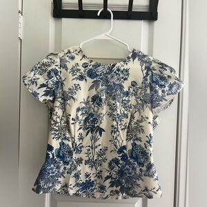 ANTONIO MELANI Blue and Cream Floral Top